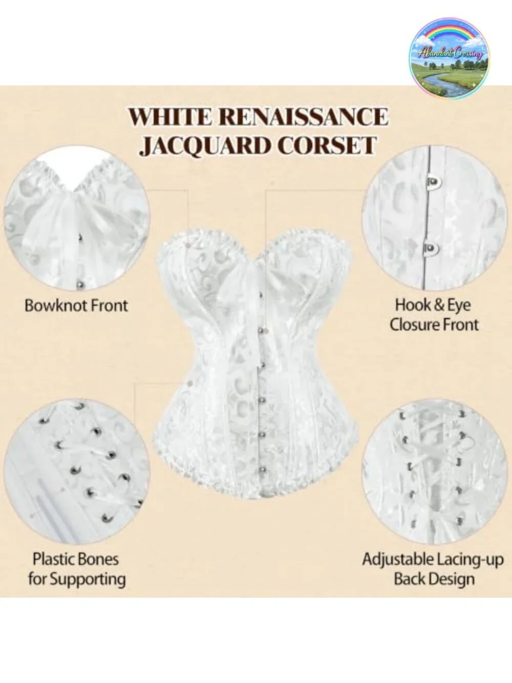 Womens Overbust Corset Lace-Up Jacquard Renaissance Costume Top